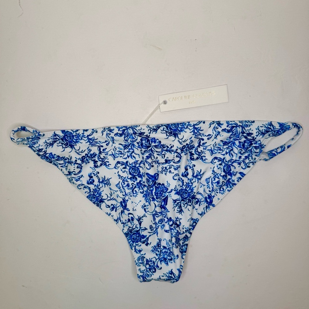 NWT CAROLINE CONSTAS Blue Toile Evie Bandeau Bikini Top Mykela Bikini Bottom LG - Picture 5 of 16
